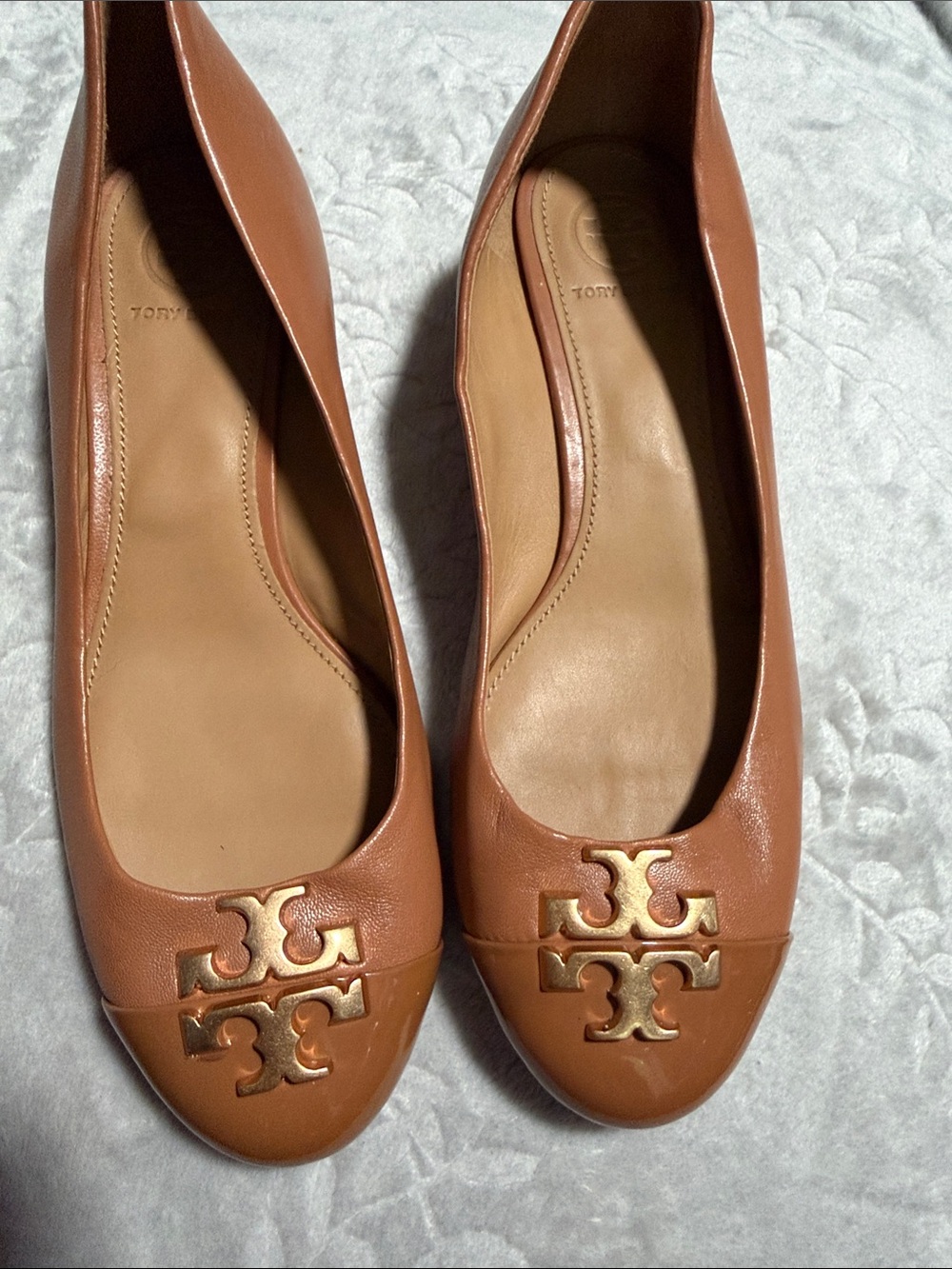 Tory Burch Tan Leather Logo Ballet Flats